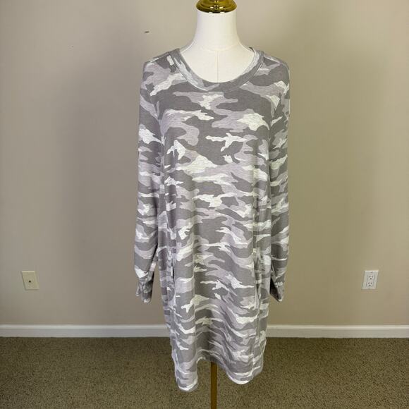 Athleta Balance Camo Gray Sweatshirt Mini Dress US Women's 1X Plus - Picture 2 of 8